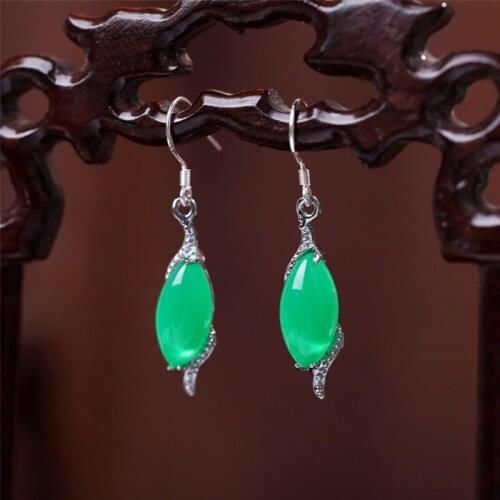Natural Green Chalcedony Hand-carved Drop Earrings Fashion Boutique Jewelry Men and Women Earrings Gift Accessories