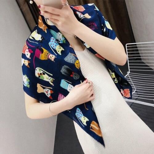 HOT Spring Satin Silk Shawls 90X90CM Square Scarf For Ladies Cats Animal Printing Bandana Summer Travel Women Neckerchief