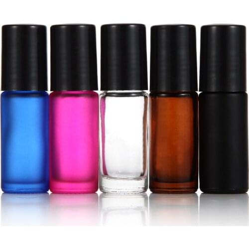 Thick 5ml PINK/ AMBER/ BLUE/ BLACK Empty Roll on Glass Bottle for Essential Oil Bottle METAL Roller Ball 1000PCS/LOT By DHL FREE