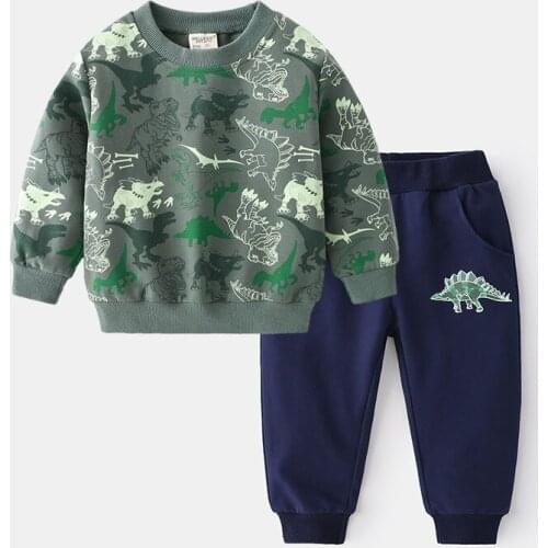 Kids Boys Set New Spring Autumn Dinosaur Printing Long Sleeve Top and Pants 2pcs Set for Toddler Children