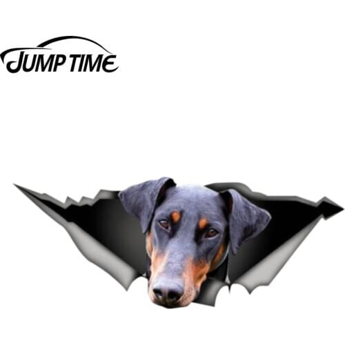 Jump Time 13cm x 5.1cm Doberman Sticker Torn Metal Decal Wild Animal Funny Car Stickers Window Bumper 3D Car Styling