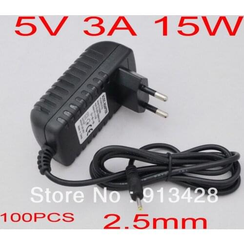 High Quality 100PCS AC 100V-240V Converter Adapter DC 5v 3a Power Supply EU or US Plug DC plug 2.5x 0.8mm For Tablet PC