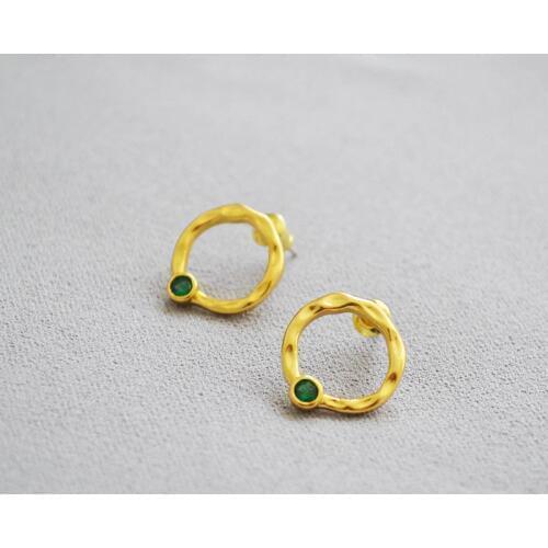 Korean Gold plated Stud Earrings For Women Girl Fashion Statement Hammered Circle Stud Earrings 925 Silver Pin Set Jewelry