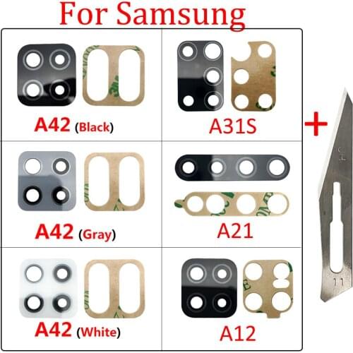 2Pcs/Lot，Rear Back Camera Glass Lens Cover For Samsung A12 A21 A31S A42 Back Camera Glass Lens Cover With Ahesive Sticker