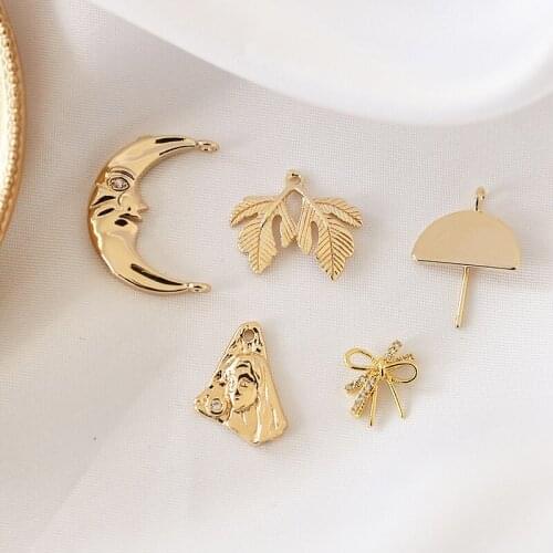 2pcs Copper plating Moon Earrings for Women Korean simple style double hanging big leaf bow semicircle diy jewelry accessories