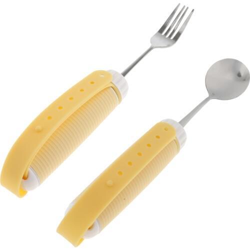 2pcs Rotating Utensil Eating Aids Kit, Spoon and Fork for Elderly Disabled Toddlers, Dining Aids Utensil for Week Grips