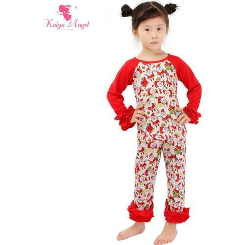 2018 Kaiya Newest Toddler Kids Wholesal Fall Clothing Christmas Gift Santa Claus Outfit Birthday Baby Pajamas Set Girls Clothes