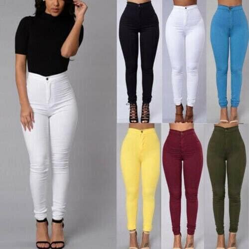 2019 Fashion Women High Waist Skinny Stretch Pencil Pants Solid Color Slim Long Trousers All-Matching Ladies Buttons Pants