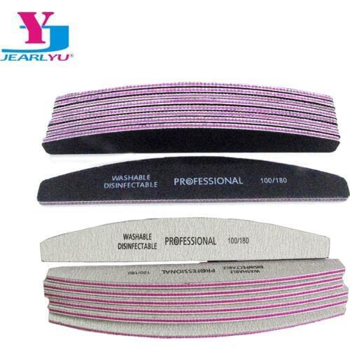 50 Pieces Nail Art Sanding File 100/180 Grit Professional Gel Polish Nail Files Washable Double-Side Emery Board Gary or Black