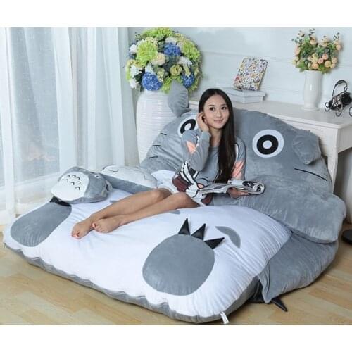 Huge Size Design Cute Soft Bed Totoro Lazy Sofa Bedroom Bed Sleeping Bag 100% Cotton Mattress Cover