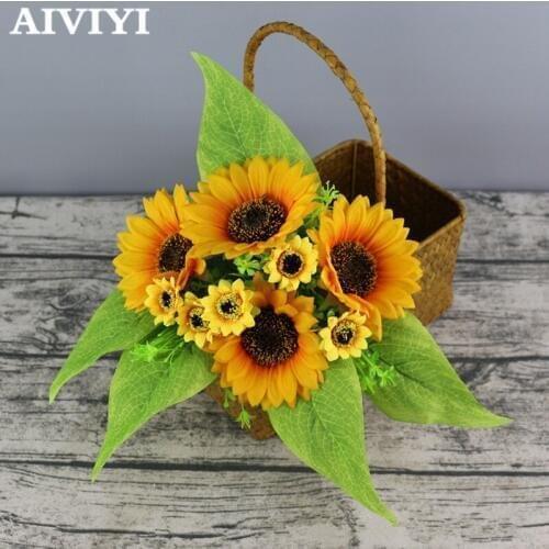 Bunch of artificial flowers Decorations DIY Home 9 Heads Beauty Fake Sunflower Artificial Silk Flower Bouquet Home Floral Decora