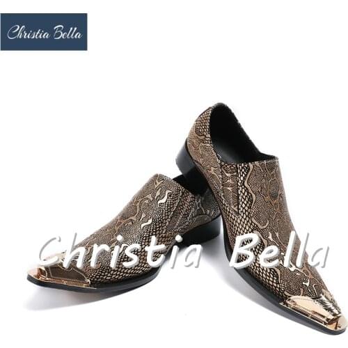 Christia Bella Men Dress Shoes Metallic Toe Mens Glitter Shoes Genuine Leather Wedding Shoes for Men Nightclub Fashion Show