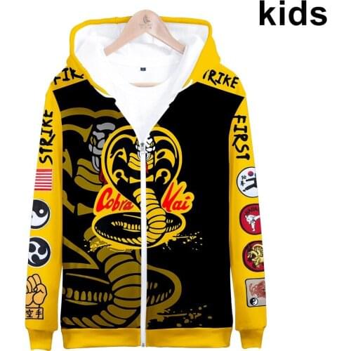 3 To 14 Years Kids Hoodie The Karate Kid Cobra Kai 3D Zipper Hoodies boy/girls Sweatshirt Funny kawaii Jacket Teen pullover