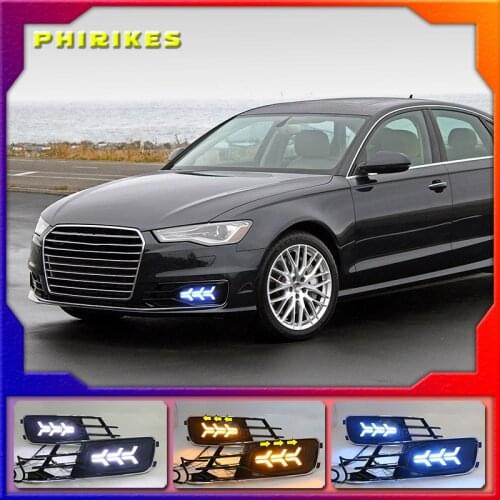 For Audi A6L 2016-2018 with Dynamic moving yellow turn signal and blue night running lightLED drl daytime running light