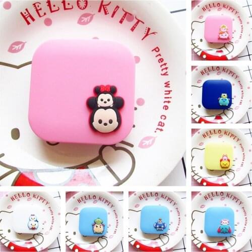 Disney Mickey travel portable contact lens case with mirror cute cartoon contact lens care set container standing glasses case
