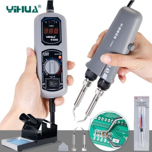 YIHUA 938D Electrical Soldering Iron Kit Rework Welding Tool Adjustable Temperature Tweezers Soldering Irons Station Heater Tips