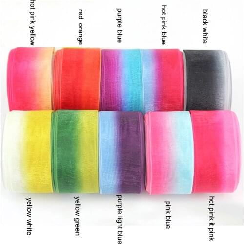 Rainbow gradient color organza sheer ribbon 25mm 10/25/50 yards gift wrapping wedding decoration DIY hair bow ribbons