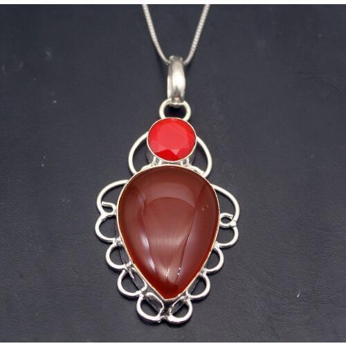 Hermosa Gorgeous Unique RedAgate Coral Charms Pendant Necklace Fashion Jewelry Gift 2 1/2 inch A674