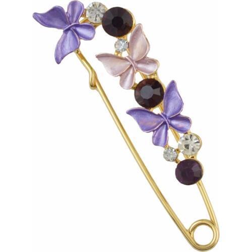 Idealway Elegant Gold Metal Butterfly Shape Rhinestone Brooches for Women Ladies Scarf Clothes Party Fashion Accessories