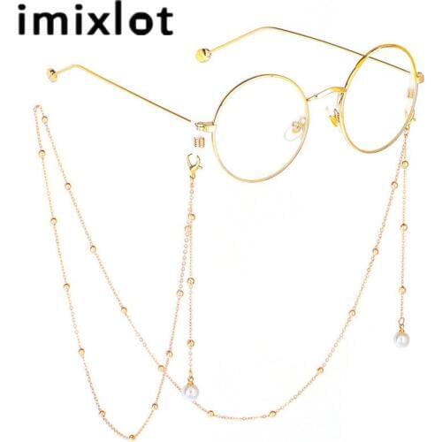 Imixlot Elegant Charm Imitation Pearl Glasses Chain Holder for Women Fashion Sunglasses Neck Chain Metal Beaded Lanyards