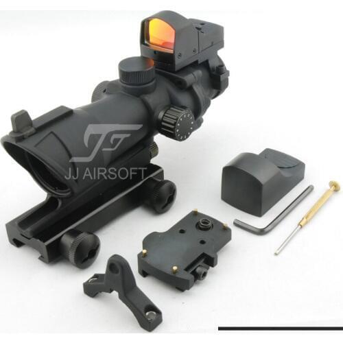 JJ Airsoft ACOG Style 4x32 Scope Illumination with Docter Mini Red Dot (Black/Tan) FREE SHIPPING