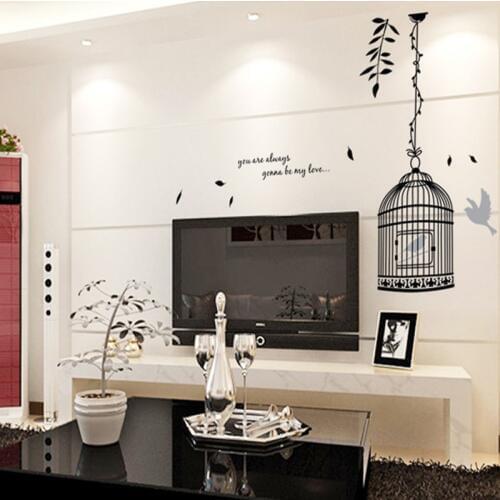 Creativity black birdcage wall sticker PVC Material DIY art wall decals For living room TV background wall home decor sticker
