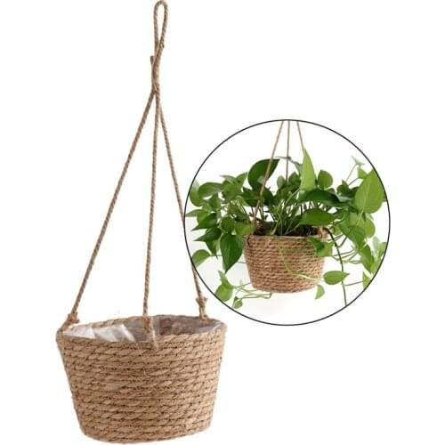 Macrame Wall Hanging Indoor Outdoor Plant Flower Straw Storage Basket Plant Pot Planter Hanger Storage Basket for Garden Home