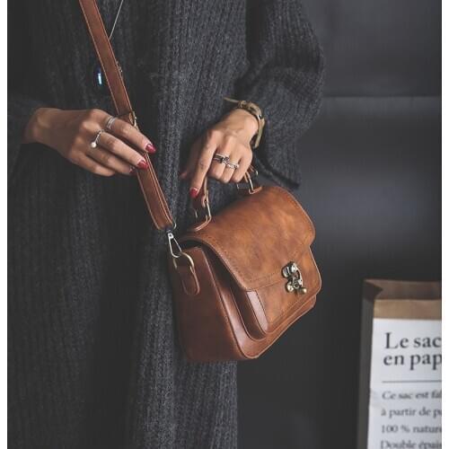 Small Retro Flap Bag Womens PU Leather Lock Classic Brown Shoulder Bag Solid Color Casual Messenger Bag MD0254