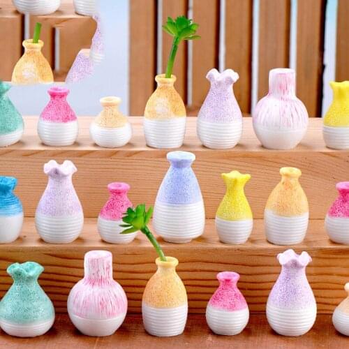 9PCS Miniature Small Vase Milky White Imitation Ceramic Flower Pot Flower Basket Flower Vase Decoration Home Nordic Decoration