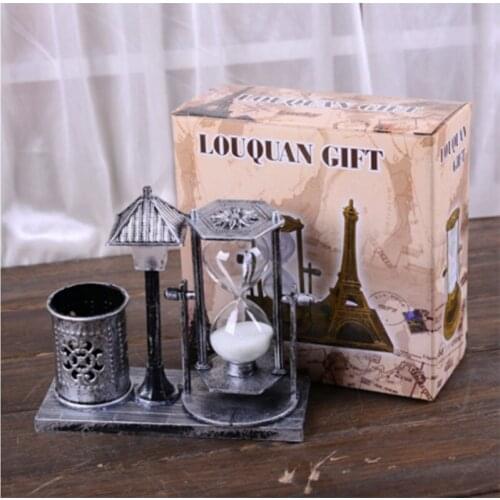 Retro Pen Holder Hourglass Multifunction Night Light Crafts Home Decoration Accessories Desktop Pencil Stand