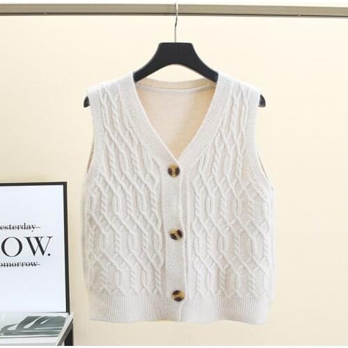 Fashion Autumn Loose Sleeveless Knitted Sweater Vest Women Korean Short V-Neck Single-Breasted Waistcoat Ladies Tops Tide G656