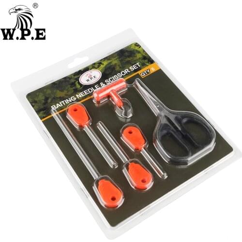 W.P.E Carp Fishing Stainless Boilie 1 Set/6 pcs Needle Scissor Set Baiting Drill Stringer Needle Tool Accessories
