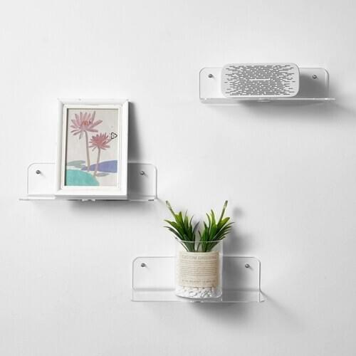 2Pieces Acrylic Floating Wall Mounted Shelves Wall Floating Shelves for Alarm Clock, Wireless Speaker