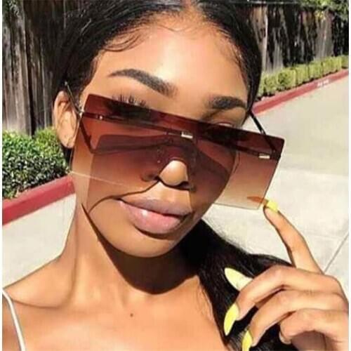 New Oversized Brown Sunglasses Women Retro Vintage Sunglasses Luxury Brand Rimless Eyewear Oculos De Sol Feminino Big Shades