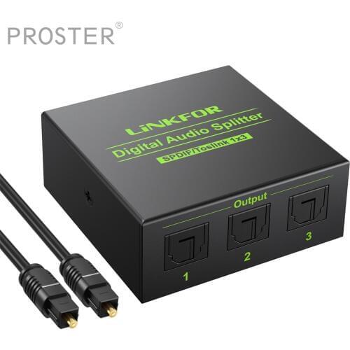 Proster 3 Port SPDIF Toslink Optical Digital Audio Splitter 1x3 converter 1 In 3 Out Support for LPCM 2.0 DTS AC3 DAC for PS3