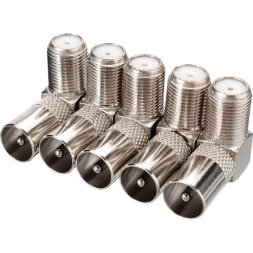 5pcs TV Aerial Antenna Plug Connector Adapter Female to Male Right Angle Plugs to Socket RF Coaxial For LED LCD Wall Mounted TV