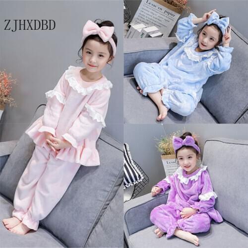 Toddler Pajamas Sets Flannel Girls Sleepwear Spring Baby Loungewear Coral Fleece Kids Pajamas Home Wear Children Clothing Sets