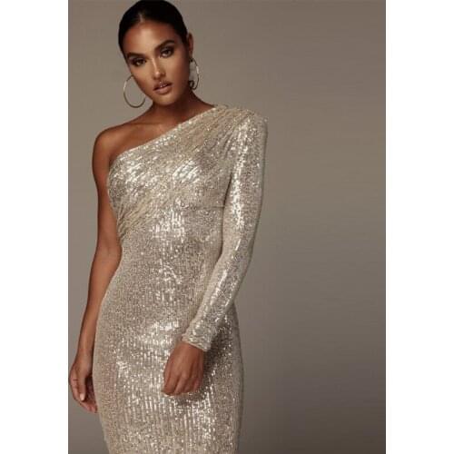 Prom Dresses Women Sequin One Shoulder Dresses Evening Party Dresses Wedding Guest Dresses Dance Queen Dress Cocktail Dresses