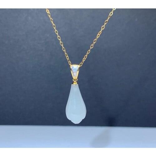 SHILOVEM 18k yellow gold natural white Jasper pendants Christmas Gift fine Jewelry wedding no necklace new 8*17mm mymz0817888hby