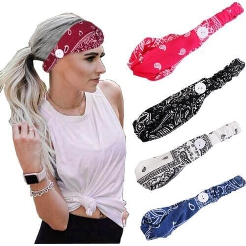 Hair Band Accessories Printed Mask Buttons Headbands For Women Ladies Turban Elasticity Sport Bandeau Fillet Scrunchie Headwear