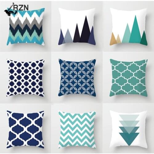 RZN Simple Blue Geometry Cushion Cover Wavy Arrow Pillow Cover Polyester Peachskin Pillow Case For Home Sofa Decoration