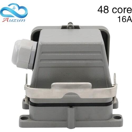 Rectangular 48 core heavy-duty connector hdc-he-048 industrial waterproof aviation plug socket 16A with cover