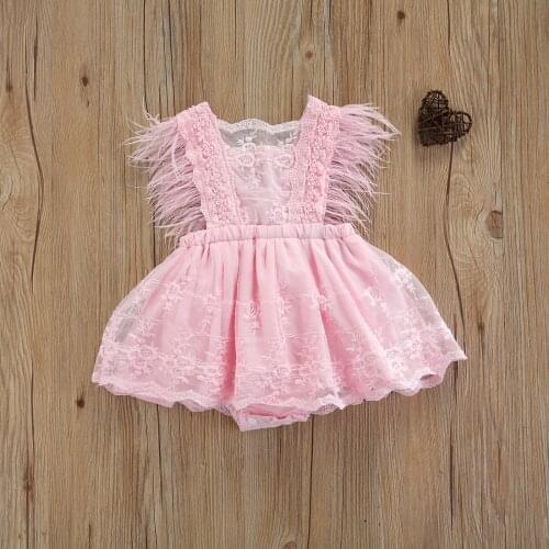 Pudcoco Baby Girls Sleeveless Romper, Summer Floral Lace Solid Color Tassel Romper Tutu Dress Baby Clothes