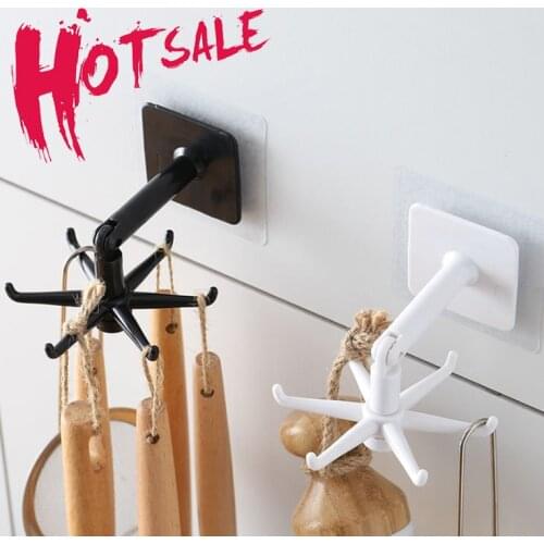 360 Degrees Rotated Kitchen Hooks Self Adhesive 6 Hooks Home Wall Door Hook Handbag Clothes Ties Bag Hanger Hanging Rack