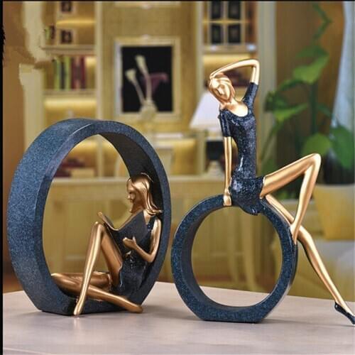 1 Set Resin Elegant Reading Girl Sculpture Statue Figurine Reader Ornament Home Wine Cabinet Living Room Decoration