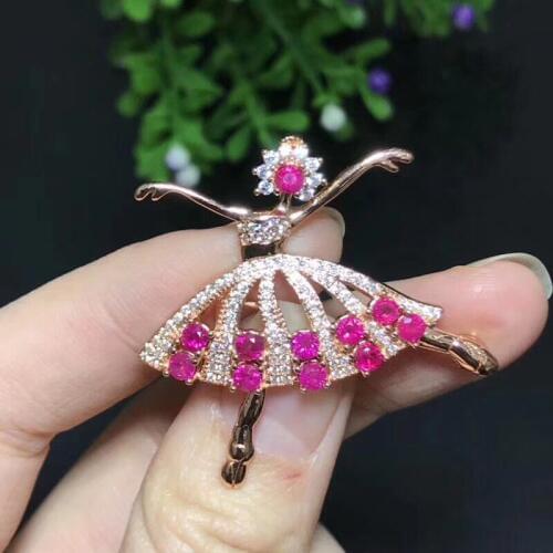 Dancing Girl Ruby brooch Free shipping Natural real Ruby 925 sterling silver brooch