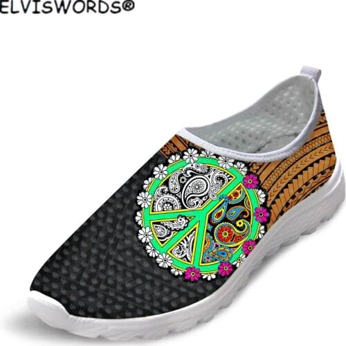 ELVISWORDS Peace Mandala Pattern Comfortable Womens Walking Shoes Non-slip Air Mesh Sneakers for Lady Slip on zapatos mujer