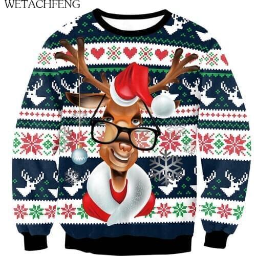 Ugly Chrsitmas Tops Sweater Funny Eye Elk Snowflake 3D Printed 2020 Fashion Xmas Crewneck Jumpers Sweatshirts Mans Gifts Clothes