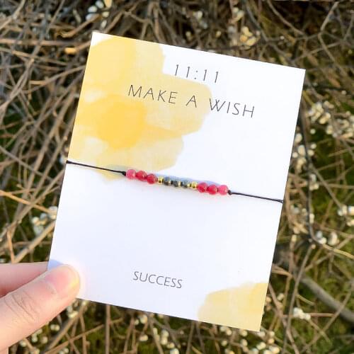 Success 11:11 Make A Wish String Bracelet Natural Pyrite Beads Bracelet Crystal Jewelry for Women Men Friendship Bracelet Gifts