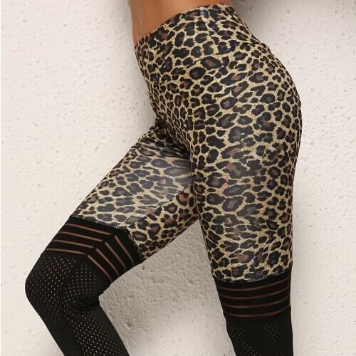 2020 High Quality Women Leopard Print Leggings No Transparent High Knee Stripes Patchwork Push Up Workout Legging Elastic Pants